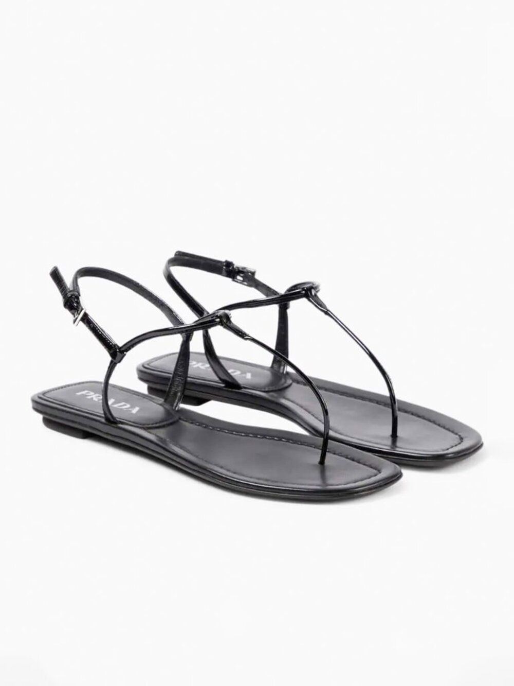 Prada Black Leather Thong T-strap Square Toe Flat Sandals EU 35.5 / 5.5